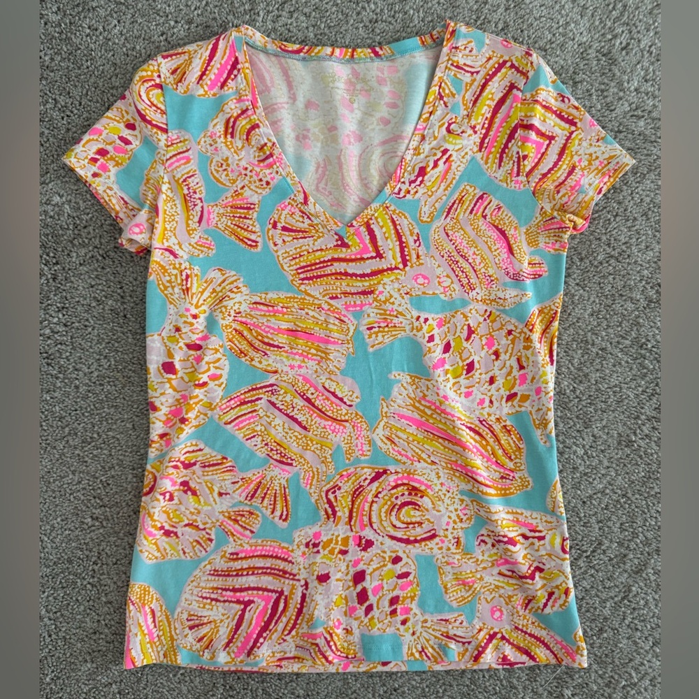 Lilly Pulitzer Colorful Fish Print Short Sleeve Tee